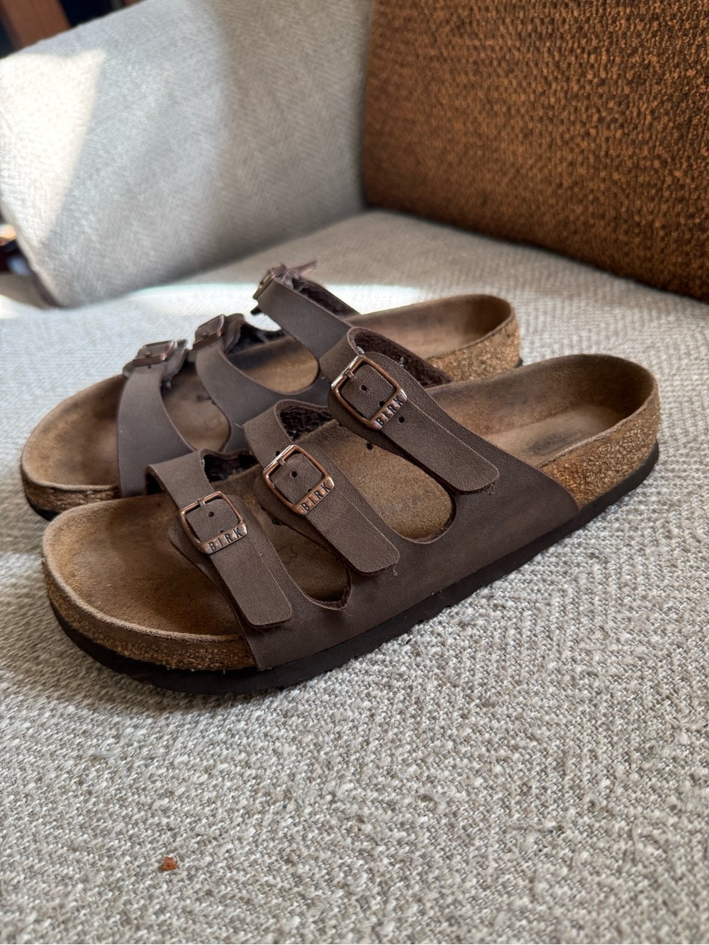 Birkenstock women’s Triple-Buckle Brown Cork Footbed Sandals